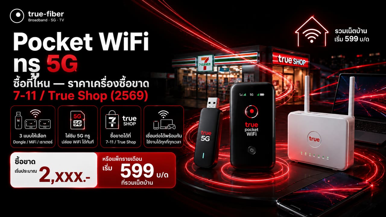 Pocket WiFi ทรู 5G ซื้อที่ไหน — ราคาเครื่องซื้อขาด 7-11 / True Shop 2569 โดย true-fiber